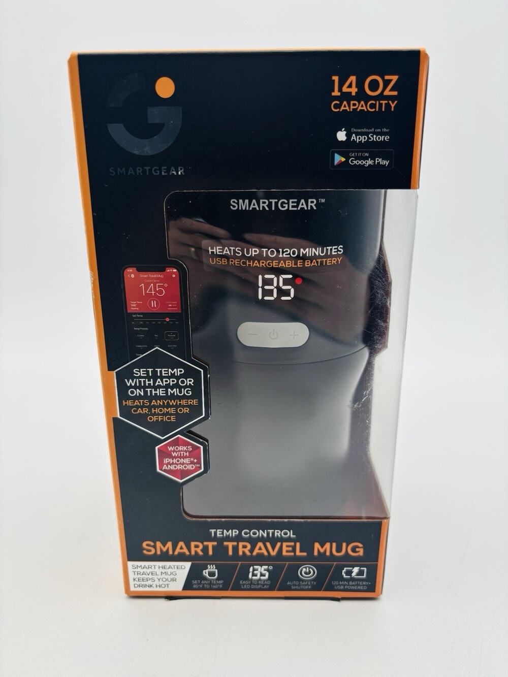 SmartGear Temp Control Smart Travel Mug 14oz STG-6915-KB Car Coffee Heated NEW